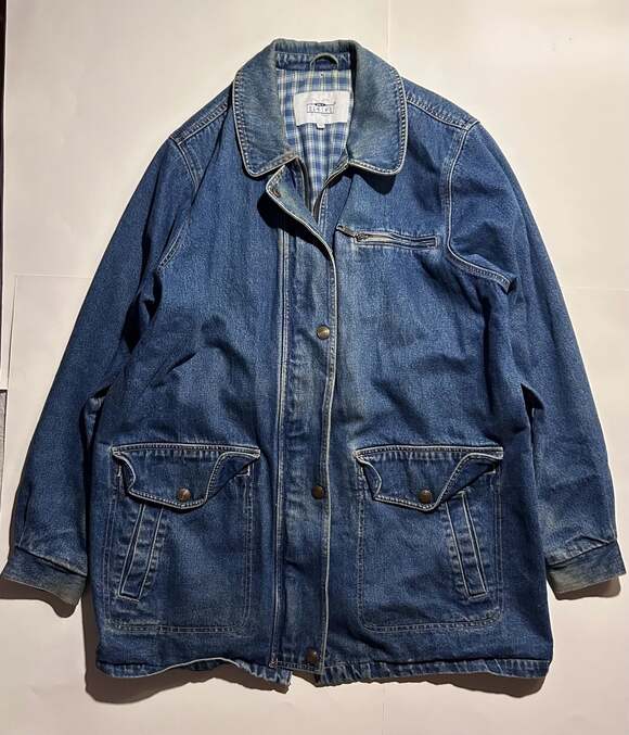 Only Denims Other - 90s Vintage Only Denim Denim Chore Barn Jacket with Plaid Lining
